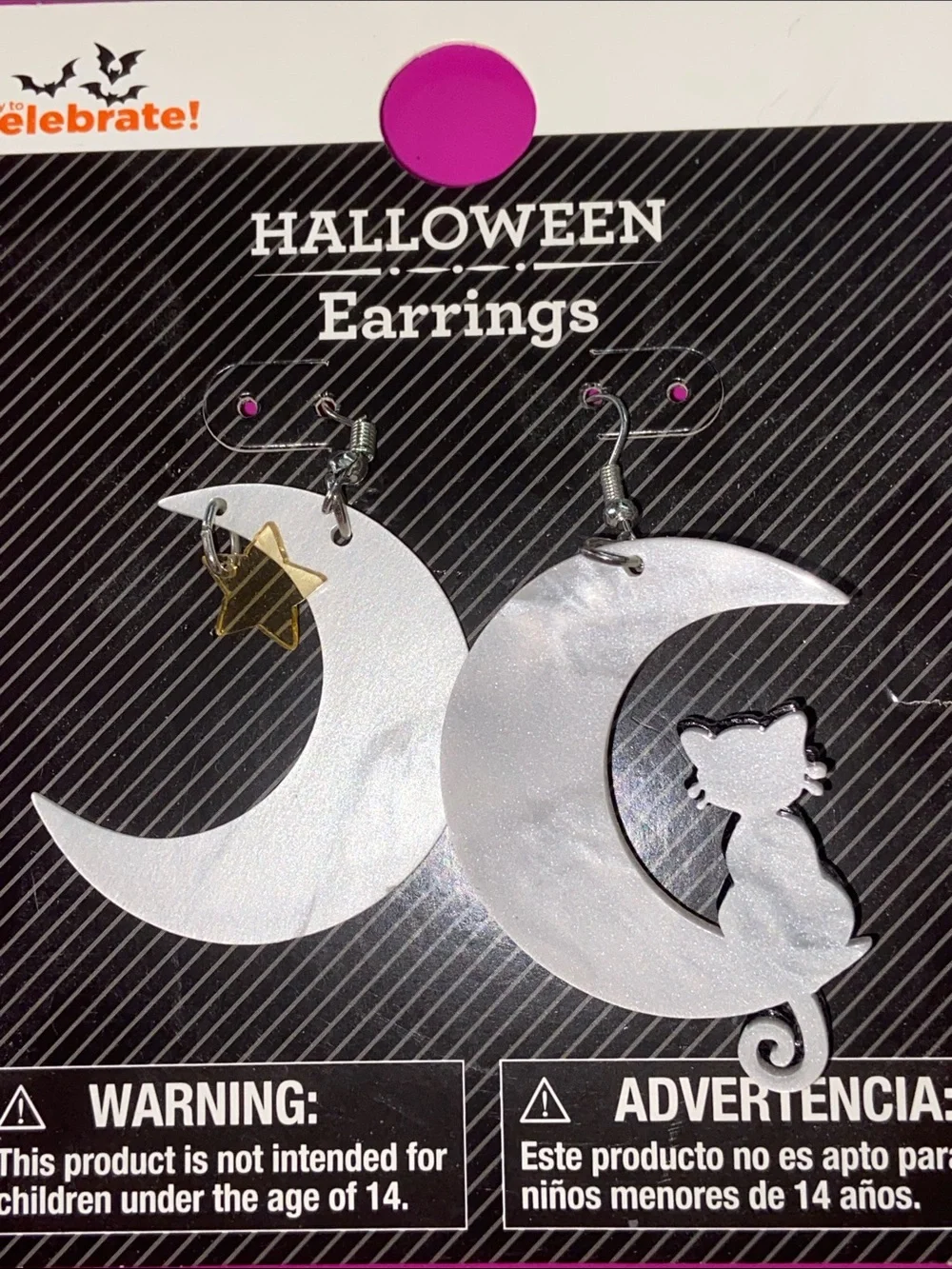 BLACK CAT MOON EARRINGS Brand New Halloween or Anytime!
